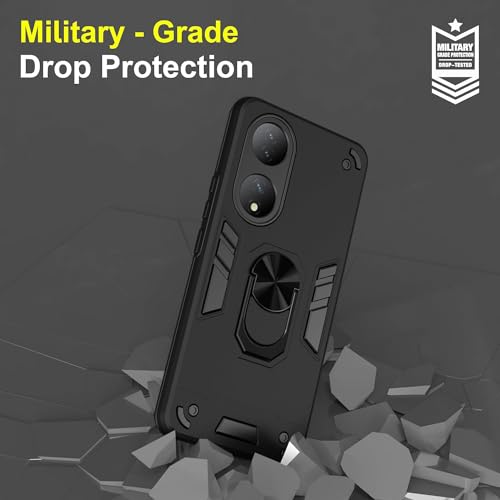 Image of Armor Vivo T2 5G / Y100 5G Defender Case | Rotating Ring Holder & Kickstand in-Built | Military Grade Armor | 360 Degree Protection Back Cover for Vivo T2 5G / Y100 5G (Black)