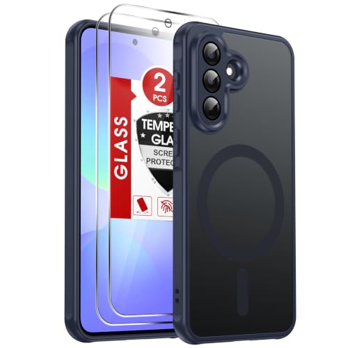 LeYi for Samsung Galaxy A37-5G Phone Case: Samsung A37 Phone Case [Magnet Fit] with 2X Glass Screen Protector, Samsung Galaxy A37 5G Case Matte Translucent Skin Andorid Samsung Galaxy A37 Case, Blue