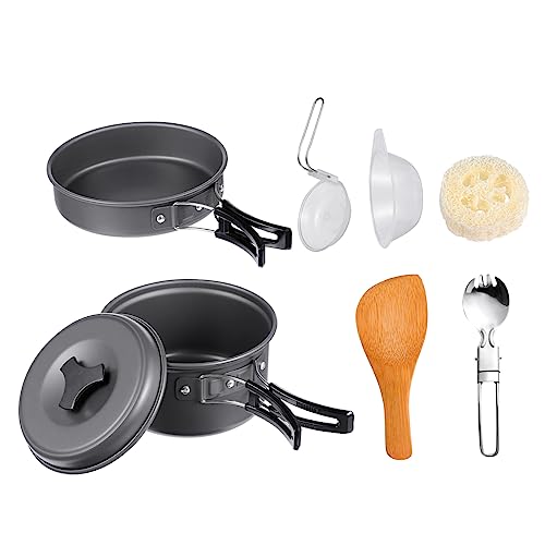 TOBBOMEY 1 Set Portable Camping Cookware Lightweight Picnic Cooking Kit with Non Stick Coating Collapsible Design for Outdoor BBQ Hiking and Travel
