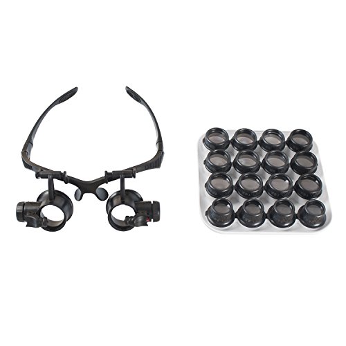 Aomekie Magnifying Glasses with Light Headband Magnifier Loupe Glasses with LED Illuminated for Jeweler Repair Watch -8 Interchangeable Lens: 2.5X/4X/6X/8X/10X/15X/20X/25X