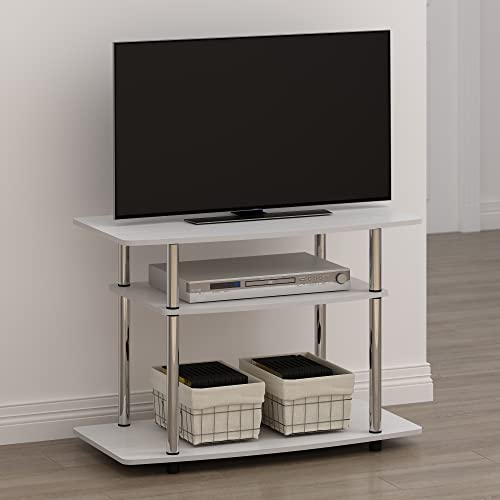 Image of Furinno Turn-N-Tube No Tools 3-Tier Entertainment Center TV Stand for TV up to 32 Inch with Stainless Steel Tubes, White Oak /Chrome