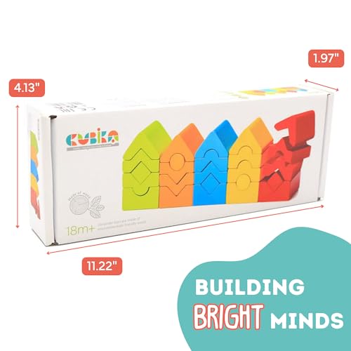 Image of CUBIKA Wooden Construction Tower Set - 25-Piece Construction Play Set with Emotion Characters for Toddlers 2+- Montessori Toy for Creativity, Cognitive Development, and Emotion Recognition