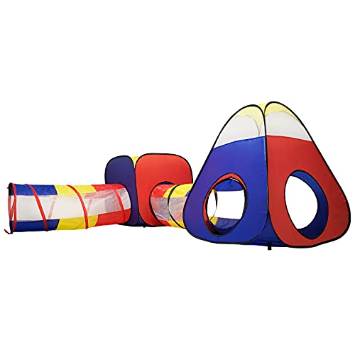 Pop up Play Tent with Tunnel - Kids Indoor / outdoor Playhouse tent and crawl tunnel - 4 piece play hut, climbing fort & Ball pit for Boys, Girls, Toddlers and babies - Great children's toy ages 1 - 7