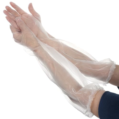 Gjinxi Long Disposable Cleaning Gloves, 10Pcs 21 inch Waterproof Elbow Length Disposable Glove, Lightweight Cleaning Gloves for Household Duties, Kitchen, Dishwashing, Gardening