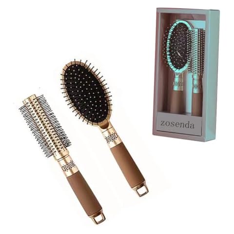 zosenda Detangling Hair Brush & Round brush, 2 Packs of Salon Results Hairbrush Set, Detangler brush for All Hair Types Hair Styling, For Women & Men & Kids, Wet & Dry Hair Cover