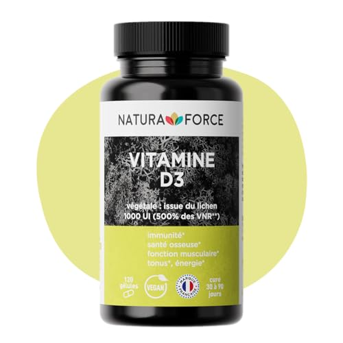 NATURA FORCE - Vitamine D3 Végétale - Réduit Stress et Fatigue - Bon pour les Os, les Muscles et le Coeur - Formule Vegan - Made In France - 150 Capsules