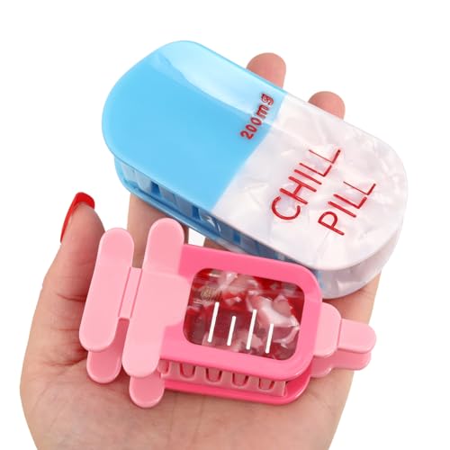 Pharmacy Syringe Hair Clip Large Chill Pill Hair Claw Clip Personalized Acetate Hair Accessory for Women (Blue Pill + Syringe)