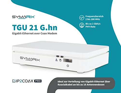 SYMARIX TGU 21 G.hn Wave-2-Technologie 2 Gbit/s Ethernet Over Coax Modem (EoC) Gigabit-Ethernet über Koaxialkabel Latenz <1ms