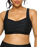 Daci Women Plus Size Push up Bikini Top Only Full Coverage Swimsuit Tops Twist Front Longline Bathing Suit Bra for Large Bust Black 24 Plus