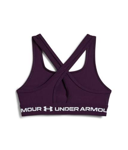 Image of Under Armour, Girls, Crossback Mid-Impact Sports Bra (Big Kids), Purple Echo /White, Large, Big Kid