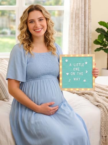 Image of 10 inchx10 inch Felt Letter Board with LED Lights & Stand, First Day of School Sign | Wall /Desk Display, 450-Letter, Message Custom Signs Poster Board, Baby /Pregnancy Announcement /Classroom /Birthday Decor, Blue