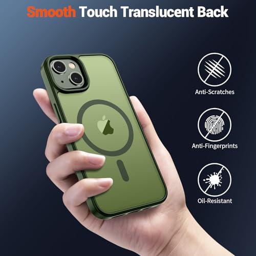 Image of SUPFINE Magnetic for iPhone 14 Case & iPhone 13 Case (Compatible with MagSafe)(Military Grade Drop Protection) Translucent Matte Shockproof Phone Cover,Cangling Green