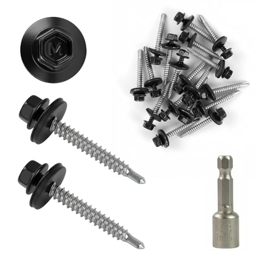 DTLLCZP 100 vis pour Tôles Trapézoïdales 4,8 x 38 mm Vis de Toiture Peintes, Tête Hexagonale Zincées Vis Autoforeuses avec Rondelles EPDM (Gris-RAL 7016)