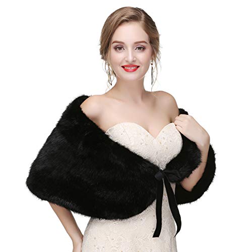 Faux Fur Wrap and Shawls Ribbon Pashmina Bridal Bolero Stole Shrug Winter Wedding Wrap 1920 Capelet Fur Cape for Women