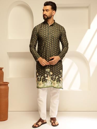 Image of SOJANYA (Since 1958 Men's Cotton Daman Print Long Kurta|Traditional Outfit for Navratri & Garba Nights