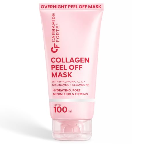 Image of Carbamide Forte Collagen Peel Off Mask for Korean Glass Skin | Collagen mask overnight with Hyaluronic Acid, Niacinamide & Ceramide NP | Pore Minimizing, Firming & Skin Brightening Mask | For All Skin Types | 100 ml