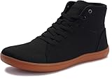WHITIN Men's High Top Barefoot Shoes Wide Toe Box Minimalist Mid Sneakers Zero Drop Sole Size 11 Width Bare Feet Tennis Minimus Walking Gym Black 45