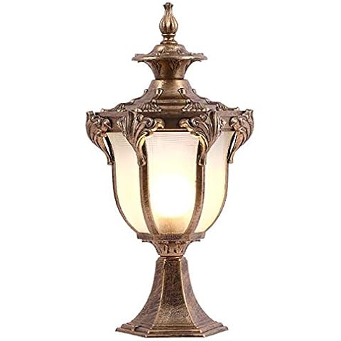 HMAKGG LED-Aussenlampe Antik, Aluguß Rustikalen IP65 wasserdichte Pfostenleuchte Look Gold Mit Acryl-Scheiben Dekorative Gartenleuchten Beleuchtung,Messing,20X43CM… Cover