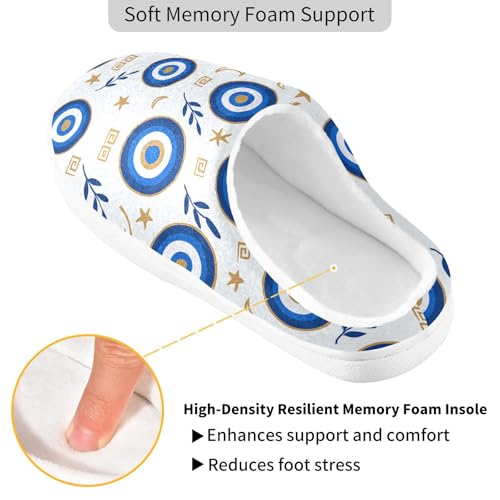 Greek Evil Eye Occult Womens Cotton House Slippers Lightweight Memory Foam Home Slippers for Spa Christmas Presents 6-72
