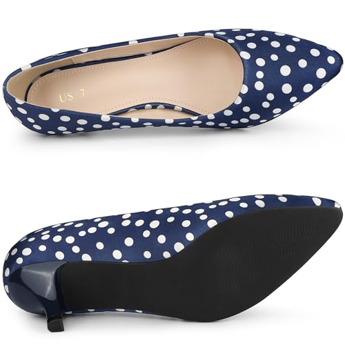 Allegra K Women's Pointed Toe Polka Dots Kitten Heels Pumps4