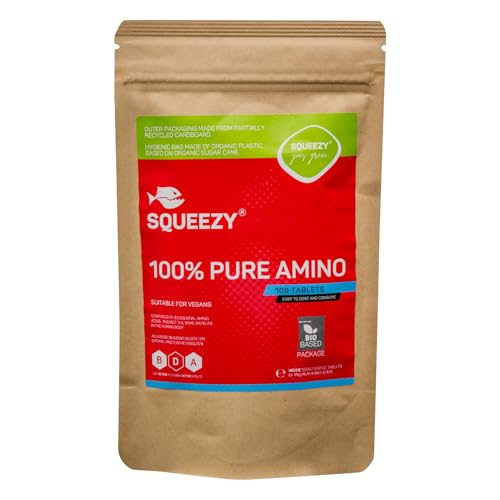 Squeezy 100% Pure Amino Tablets | Eiweiß Protein Tabletten | 8 essentielle & sehr gut verwertbare Aminosäuren (EAA) | Regeneration nach dem Sport, Vorbeugung gegen Muskelkrämpfe & Schmerzen
