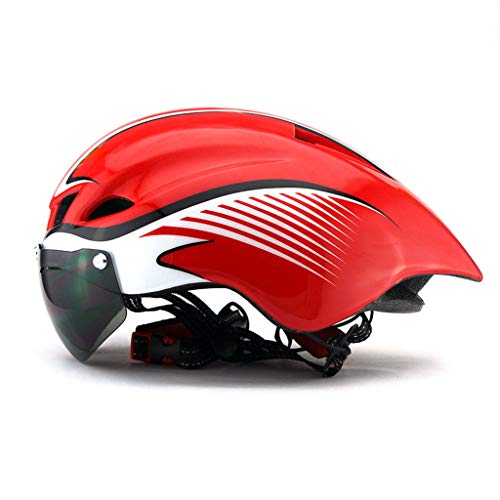 LXMJ-HELM Außenreit Aerodynamischer Helm Rennrad Mountainbike Integrierte Form mit Brille Helm Männlich/Weiblich Universal Reitausrüstung 57-61 cm Rot Weiß