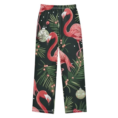 Flamingo Spruce Branches Boys Long Pants Soft Trousers Elastic Waist Kids Lounge Bottoms with Pockets S-XL