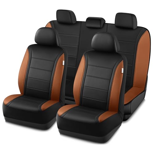 Road Comforts Leather Seat Covers, Breathable Car Seat Covers Full Set for Men,Airbag Compatible, Automotive Seat Covers Set Universal Fit Most Cars,Vans,Truck,SUV