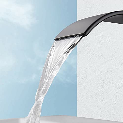 Black Waterfall Bathroom Faucet Single Handle Bathroom Sink Faucet With Water Supply Lines &Deck Mate Black One Hole Wash Basin Faucet… #TOP3