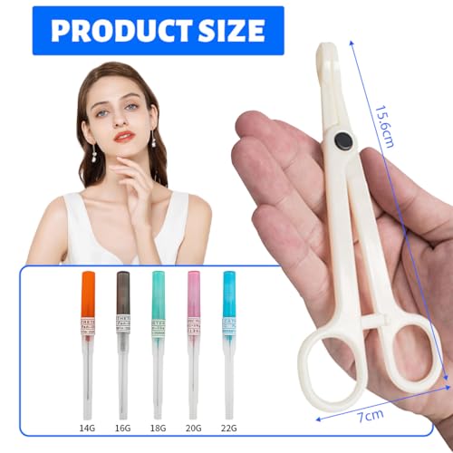 ROKZELT 12er Piercing Nadeln Set, Piercing Nadel Set, Piercing Stechen, Gemischte 14G-22G Catheter Nadeln, Piercing Kit, Piercing Zubehör mit 2 Clip