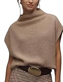TIQOJE Women’s Knit Sleeveless Sweater Vest High Neck Pullover Ribbed Top Casual Fall Layering Knitwear(Khaki-M)