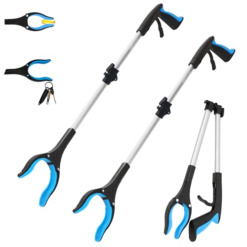 2 Pack 32 inch GrabRunner FDA Registered Reacher Grabber Tool with Strong Magnetic and Swivel Head (New Blue)