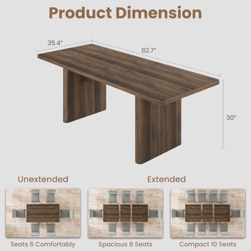 Image of GarveeHome Rectangular 63 inch-82.7 inch Extendable Dining Table with Round Corner | Spacious, Sturdy, Stable, Farmhouse, Scratch-Resistant, Durable, Easy to Assemble, Matches Any Chair Style, Sturdy Base