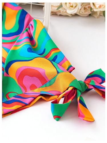 WDIRARA Women's Plus Size Printed V Neck Knot Cuff Short Sleeve Dress Casual Button Front Dresses4