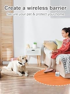 FLYSPEAR Wireless Pet Barrier with 2 Transmitters - Rechargeable Indoor Barrier with 6 Adjustable Range Radius up to 7 ft, 6 Adjustable Safe Static Intensity, Electric Fence System for Dogs with Hook