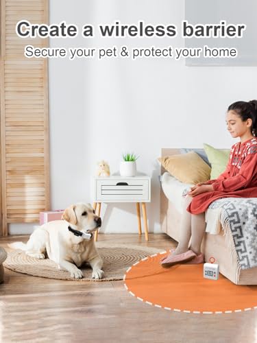 FLYSPEAR Wireless Pet Barrier - Rechargeable Indoor Barrier with 6 Adjustable Range Radius up to 7 ft, 6 Adjustable Safe Static Intensity, Electric Fence System for Dogs with Hook (White) - Image 3