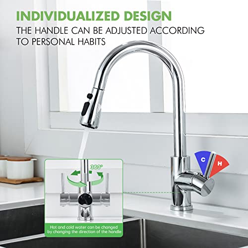 Chrome Kitchen Faucet With Sprayer, Vfauosit Pull Down Faucet For Kitchen Sink High Arc Stainless Steel Single Handle Single Hole One Hole Or 3 Hole For Rv Laundry Room Or Utility Sink #TOP3
