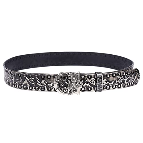 Embossed Western Belt - Engraved Hollow Tiger Silver Buckle, Floral Handmade Leather For Jeans2