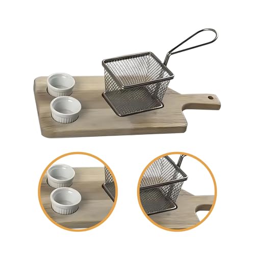 Cesta para mojar patatas fritas, tabla de servir de madera y vasos de condimentos Style B 3