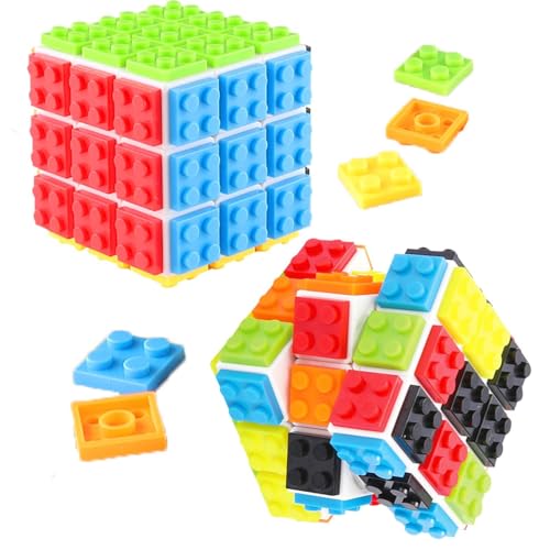 Speed Magic Cube 3x3, Build-on Brick Magic Cube, bloques de ladrillo cerebral 2 en 1 y rompecabezas de inducción compatibles con juguetes Lego para niños adultos niños niñas regalo