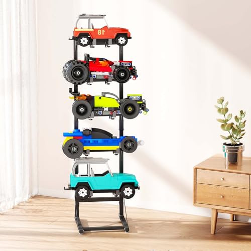 RC Car Stand, Metal RC Storage Rack, 5 Tier Model Car Display Stand for RC Car Crawler Trucks, Adjust Shelf for 1/6 1/10 1/12 1/24 1/18 FCX10 FCX24 FCX18 SCX24 SCX18 SCX10 Scale Cars Trucks