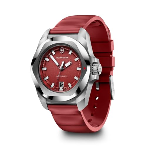 Image of Victorinox I.N.O.X. 41 mm, Silver Stainless Steel case, Silver Stainless Steel Bezel, red dial, red Rubber Strap