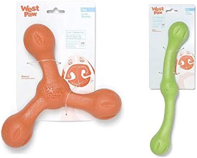 WEST PAW Zogoflex Air Skamp Tug-of-War Stick Dog Chew Toy (Melon) & Zogoflex Echo Zwig Squeezy Dog Fetching Stick (13.75”, Jungle Green) – Interactive, Floatable Toy for Catch/Fetch