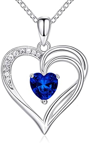 AM ANNIS MUNN 925 Sterling Silver Heart Necklace for Women Birthstone Necklace Double Heart Silver Necklaces for Women Jewelry Gifts for Women Mum Her