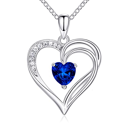Sterling Silver Heart Sapphire Necklace