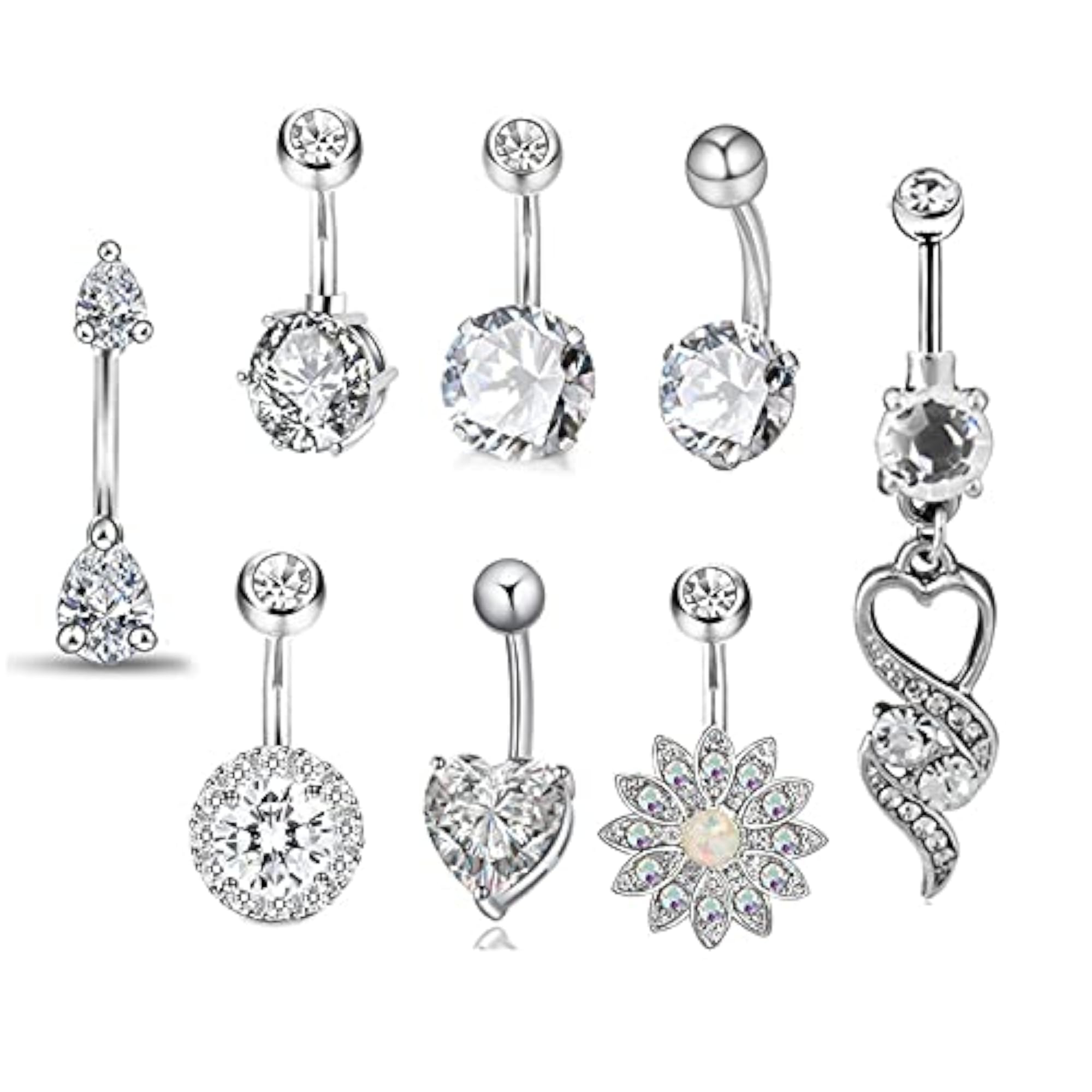 Body Ring Stainless Steel 8PCS Rhinestone Belly Ring