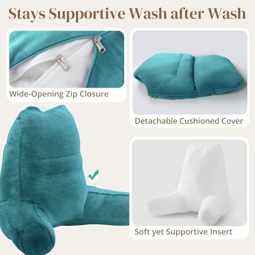 Image of Sasttie Reading Pillow for Bed, Back Pillow for Sitting Up, Teal Blue