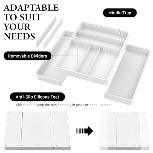 Simple Houseware Expandable & Adjustable Cutlery Drawer Organizer - Large Utensil and Flatware Tray for Kitchen Drawers, White by Simple Houseware - Image 4