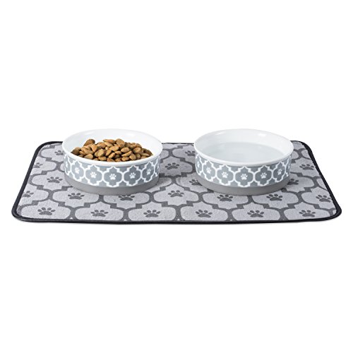 Bone Dry Lattice Collection Pet Bowl & Canister, Medium Set, 6x2", Gray, 2 Piece - Image 5