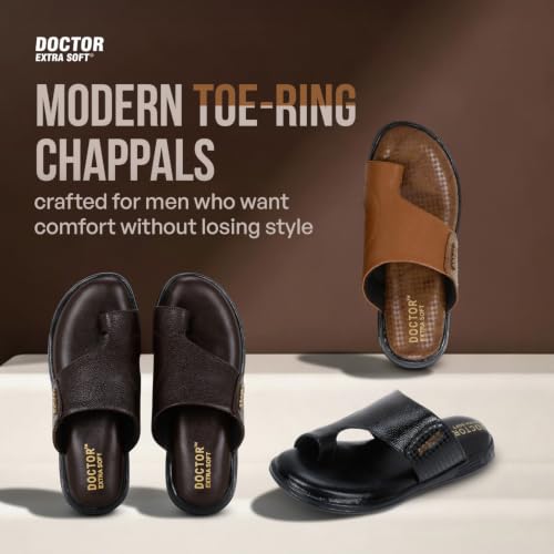 Image of DOCTOR EXTRA SOFT Care Orthopedic Diabetic Comfortable Dr Sole Footwear Daily Use Casual Home Wear Stylish Black Cushioned One Toe Ring Thump Chappal-Sandals-Slippers for Men's-Gents-Boy's L-5